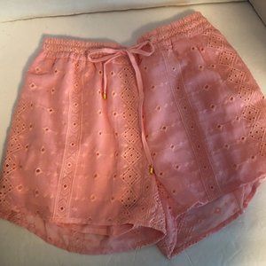 Shorts Eyelet Plum Pretty Sugar Medium Pink Side Pockets Front Tie Short Shorts
